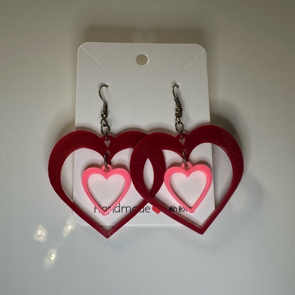 Handmade Jewelry - Handmade Red and Pink Double Heart Earrings NEW